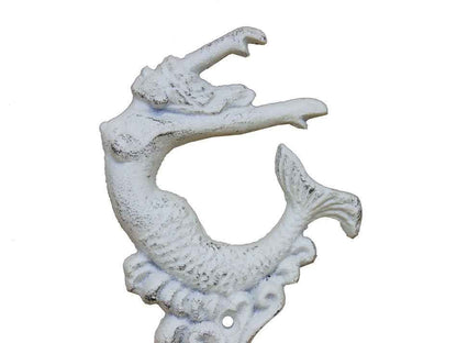 Whitewashed Cast Iron Mermaid Key Hook 6""