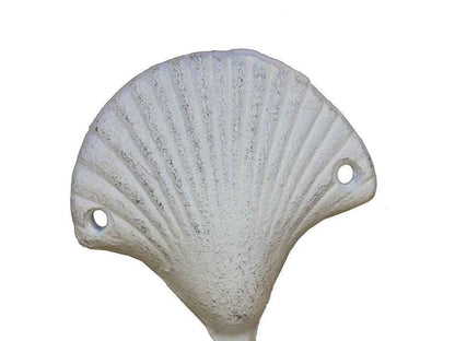 Whitewashed Cast Iron Seashell Hook 4""