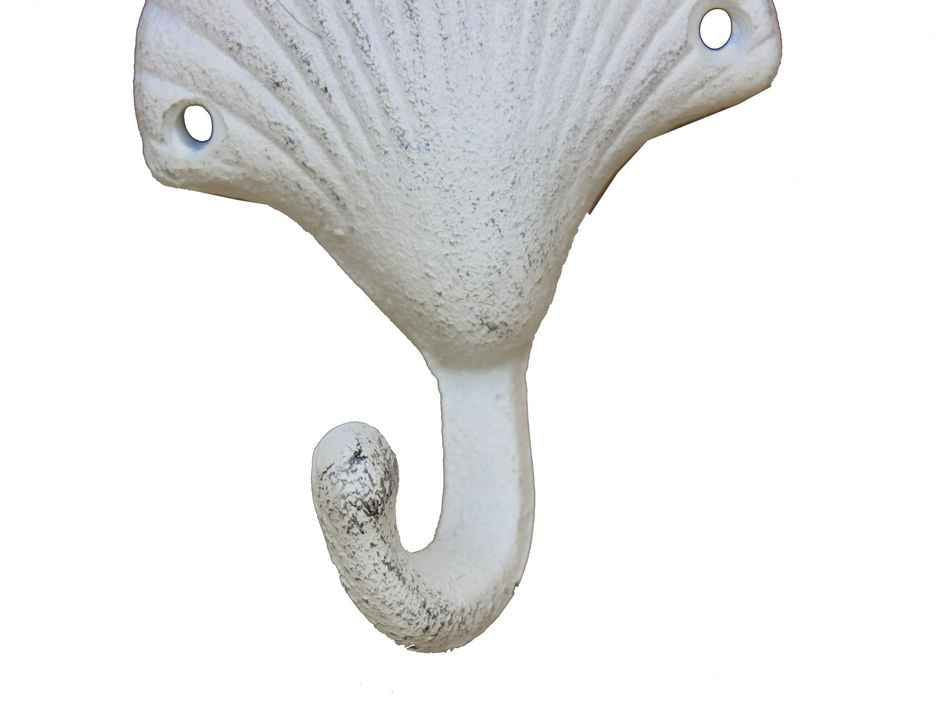 Whitewashed Cast Iron Seashell Hook 4""
