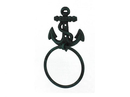 Seaworn Blue Cast Iron Anchor Towel Holder 8.5""