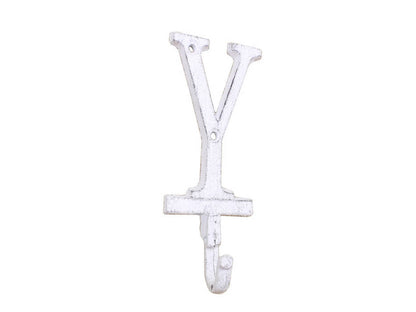 Whitewashed Cast Iron Letter Y Alphabet Wall Hook 6""