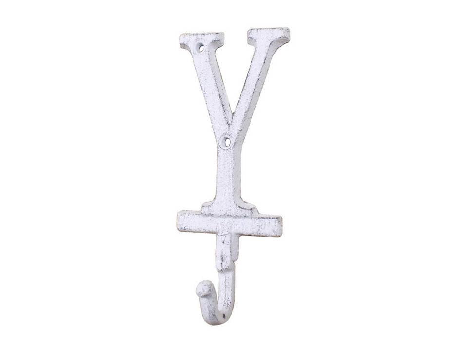 Whitewashed Cast Iron Letter Y Alphabet Wall Hook 6""