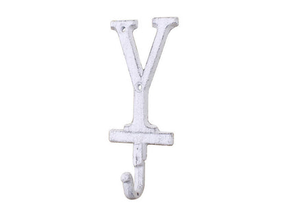 Whitewashed Cast Iron Letter Y Alphabet Wall Hook 6""
