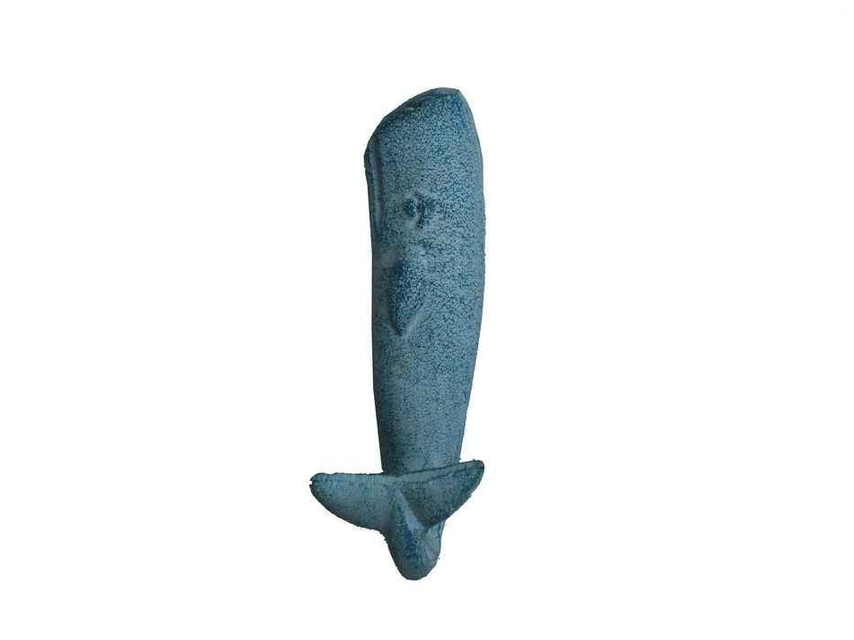 Light Blue Whitewashed Iron Whale Hook 6""