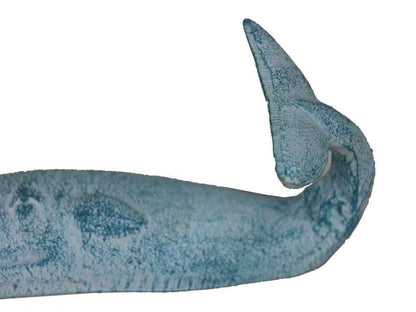 Light Blue Whitewashed Iron Whale Hook 6""