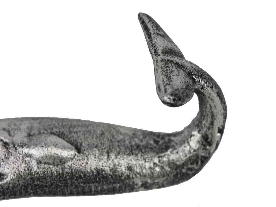 Antique Silver Cast Iron Whale Hook 6""