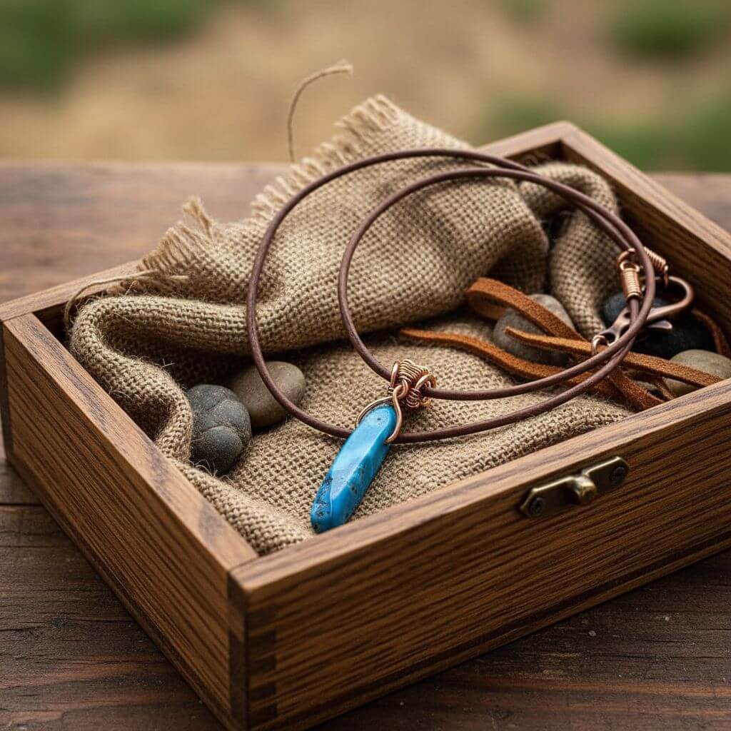 Turquoise Agate Crystal Pendant Leather Necklace