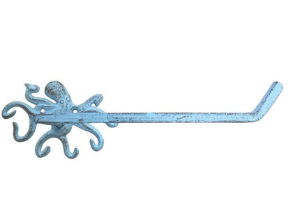 Rustic Light Blue Cast Iron Octopus Toilet Paper Holder 11""
