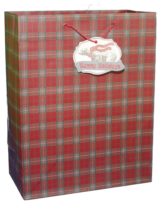Rustic Christmas Gift Bag - Plaid Large
