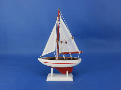 Wooden Red Pacific Sailer Model Sailboat Decoration 9""