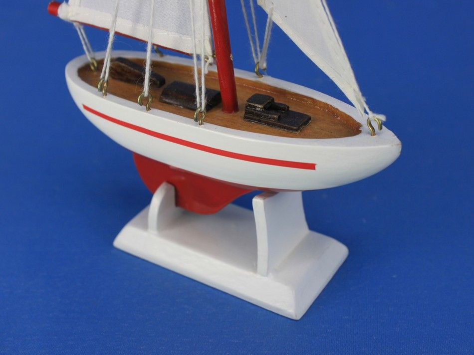 Wooden Red Pacific Sailer Model Sailboat Decoration 9""