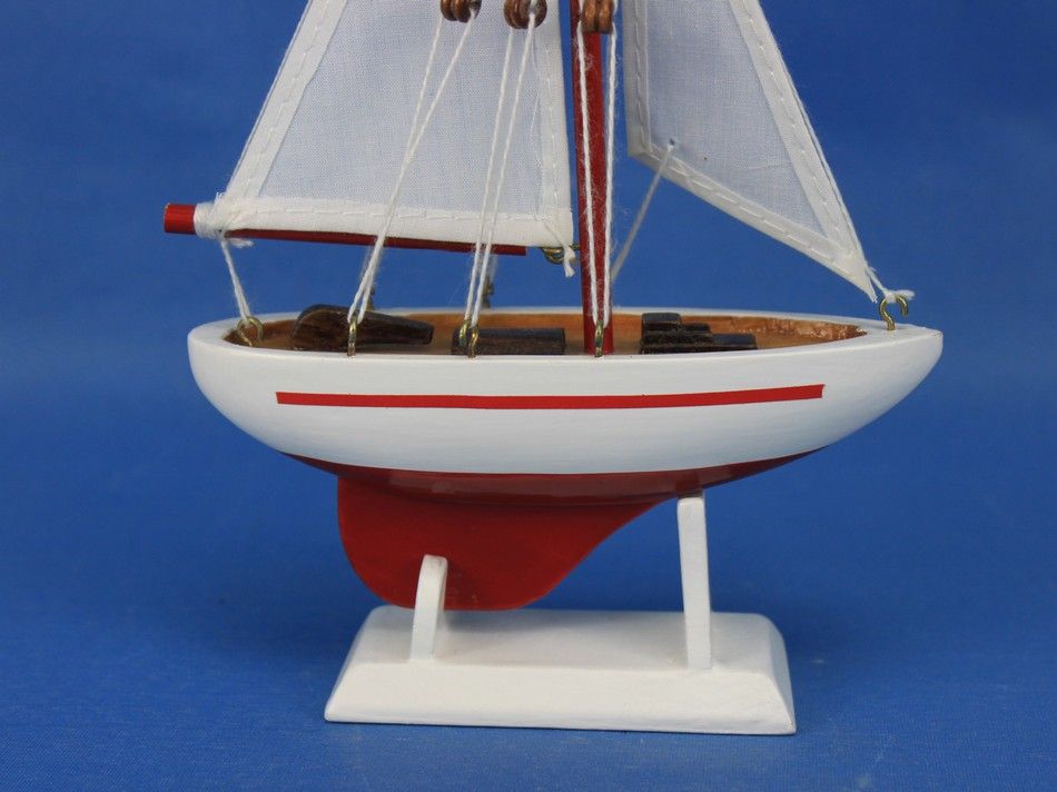 Wooden Red Pacific Sailer Model Sailboat Decoration 9""