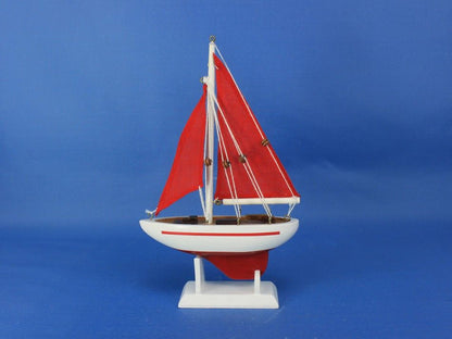 Wooden Red Pacific Sailer with Red Sails Model Sailboat Decoration 9""