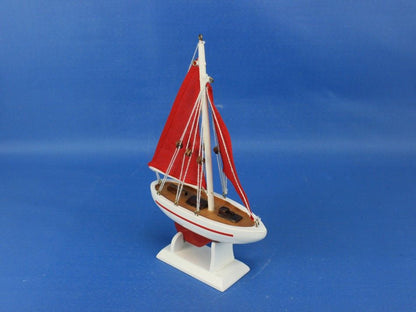 Wooden Red Pacific Sailer with Red Sails Model Sailboat Decoration 9""