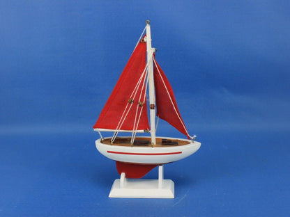 Wooden Red Pacific Sailer with Red Sails Model Sailboat Decoration 9""