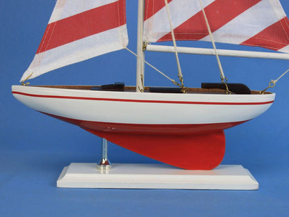 Wooden Red Striped Pacific Sailer Model Sailboat Decoration 17""