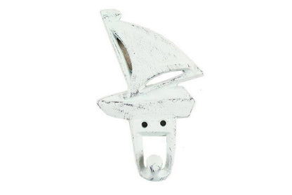 Rustic Whitewashed Cast Iron Sailboat Hook 6""