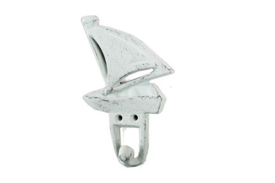 Rustic Whitewashed Cast Iron Sailboat Hook 6""