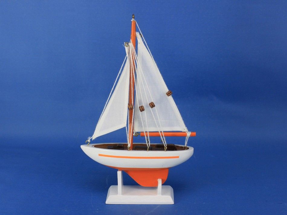 Wooden Orange Pacific Sailer Model Sailboat Decoration 9""