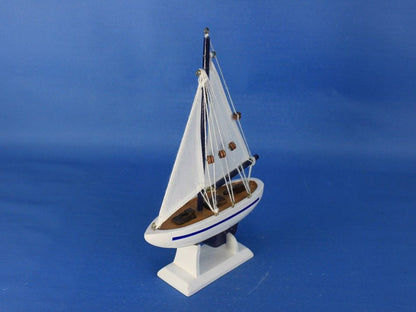 Wooden Blue Sailboat Christmas Tree Ornament 9""
