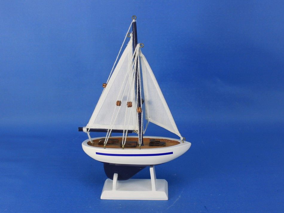Wooden Blue Sailboat Christmas Tree Ornament 9""