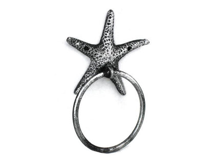 Antique Silver Cast Iron Starfish Towel Holder 8.5""
