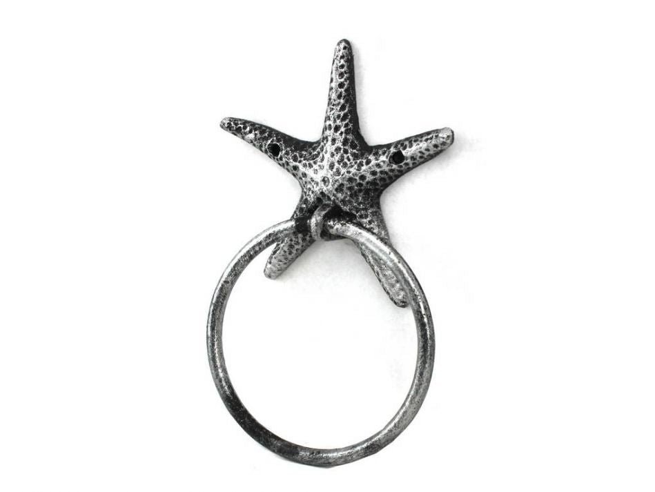 Antique Silver Cast Iron Starfish Towel Holder 8.5""