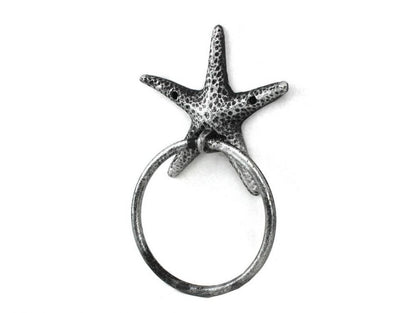 Antique Silver Cast Iron Starfish Towel Holder 8.5""