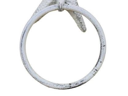Rustic Whitewashed Cast Iron Starfish Towel Holder 8.5""