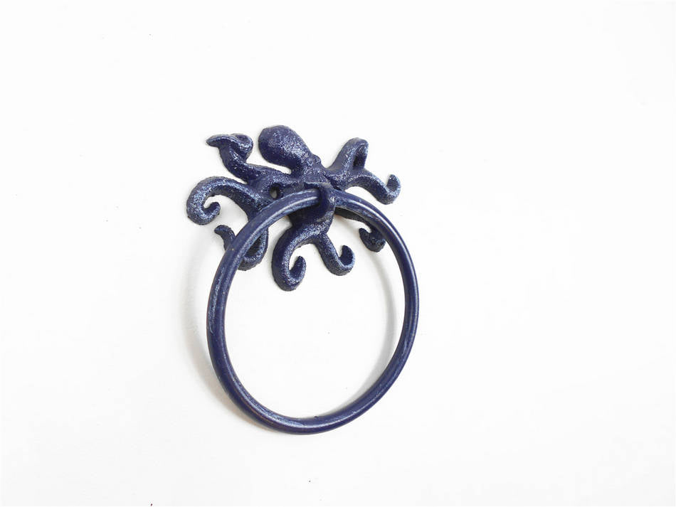 Rustic Dark Blue Cast Iron Octopus Towel Holder 6""