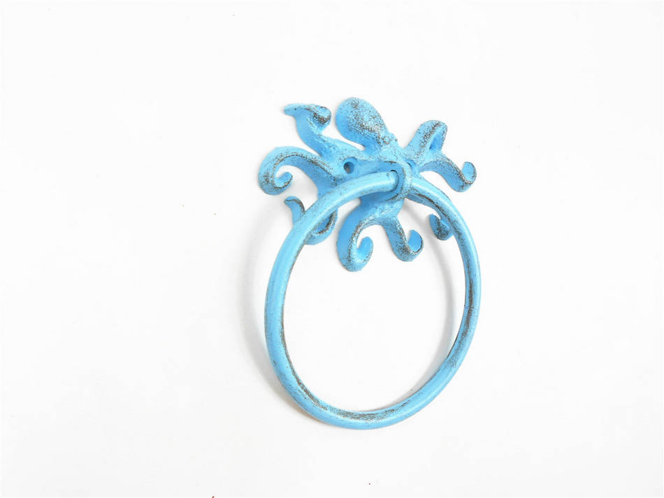 Rustic Light Blue Cast Iron Octopus Towel Holder 6""
