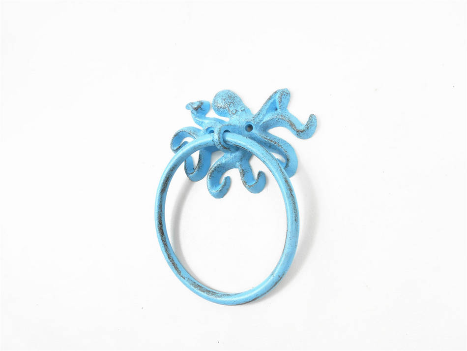 Rustic Light Blue Cast Iron Octopus Towel Holder 6""