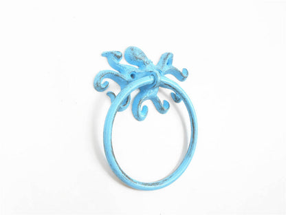 Rustic Light Blue Cast Iron Octopus Towel Holder 6""