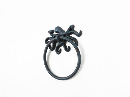 Seaworn Blue Cast Iron Octopus Towel Holder 6""
