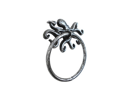 Rustic Silver Cast Iron Octopus Towel Holder 6""