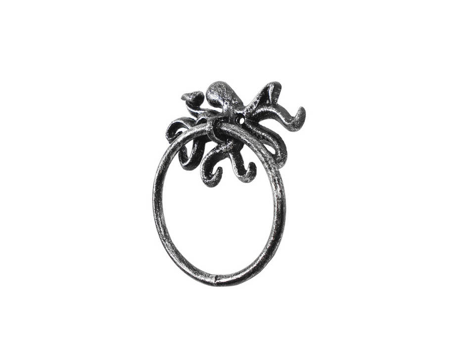 Rustic Silver Cast Iron Octopus Towel Holder 6""
