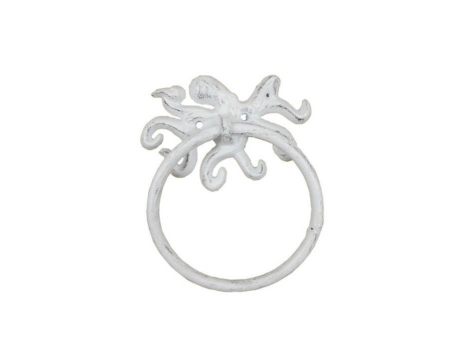Whitewashed Cast Iron Octopus Towel Holder 6""