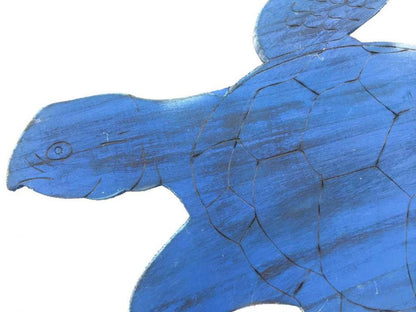 Wooden Rustic Dark Blue Sea Turtle Wall Mounted Decoration 25""