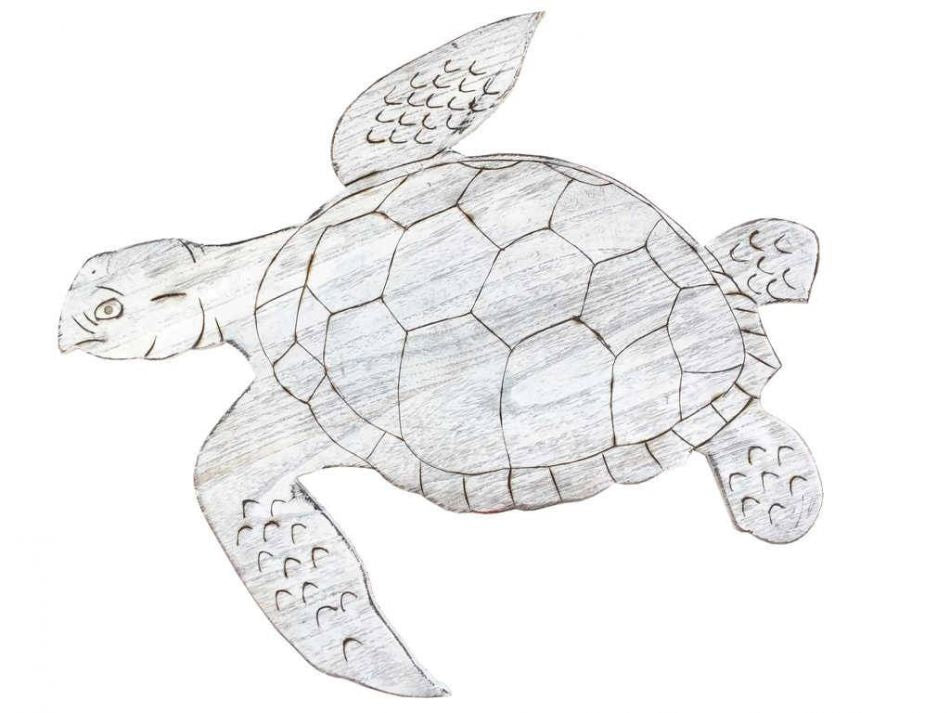 Wooden Whitewashed Sea Turtle Wall Mounted Decoration 25""