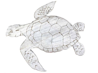 Wooden Whitewashed Sea Turtle Wall Mounted Decoration 25""
