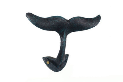 Seaworn Blue Cast Iron Decorative Whale Tail Hook 5""