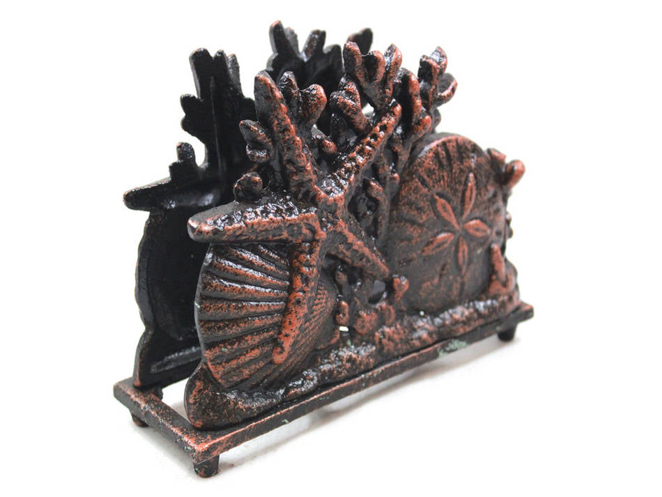 Rustic Copper Cast Iron Seashell Napkin Holder 7""