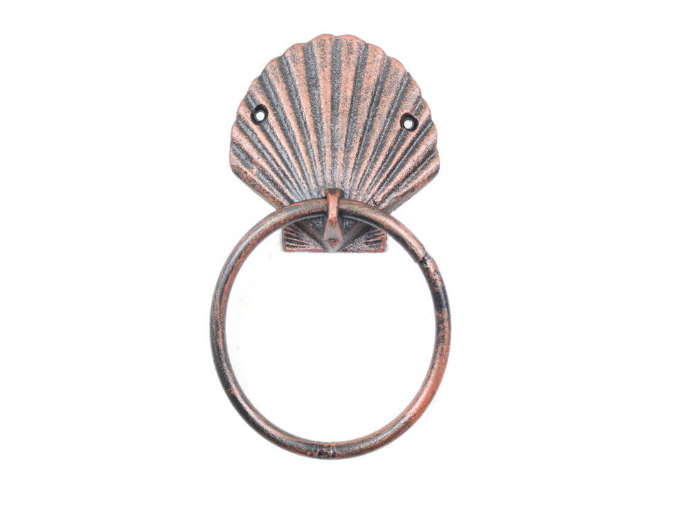 Rustic Copper Cast Iron Seashell Towel Holder 8.5""