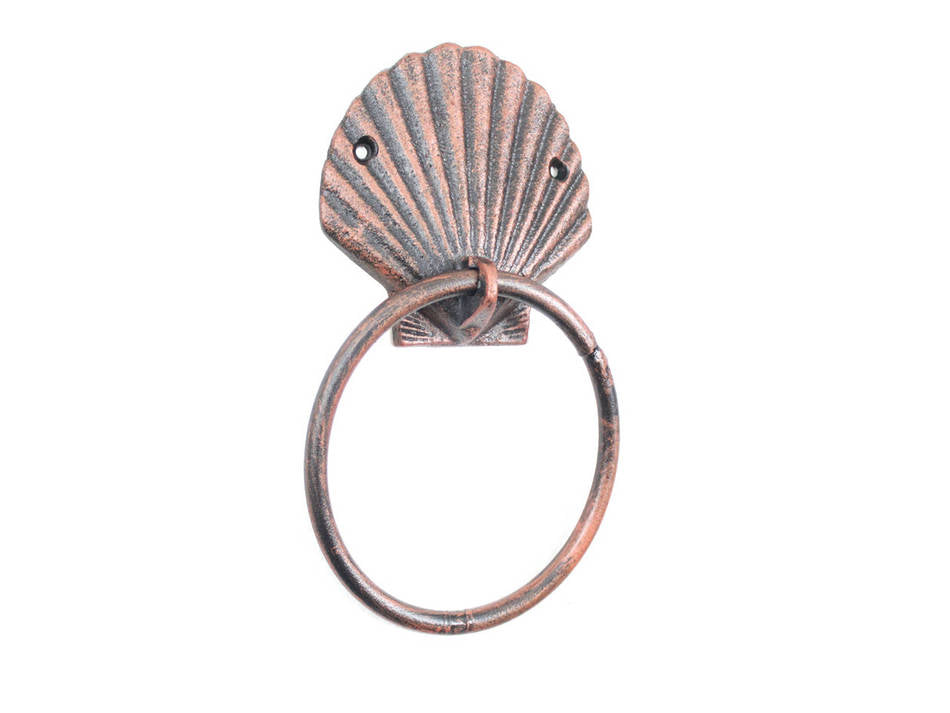 Rustic Copper Cast Iron Seashell Towel Holder 8.5""
