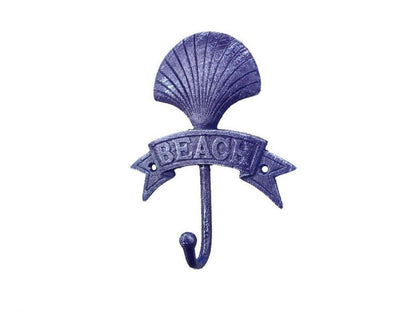 Rustic Dark Blue Cast Iron Seashell Beach Hook 8""