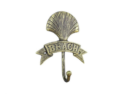 Rustic Gold Cast Iron Seashell Beach Hook 8""
