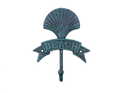 Seaworn Blue Cast Iron Seashell Beach Hook 8""