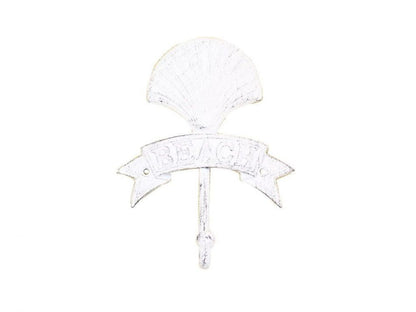 Whitewashed Cast Iron Seashell Beach Hook 8""