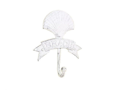 Whitewashed Cast Iron Seashell Beach Hook 8""