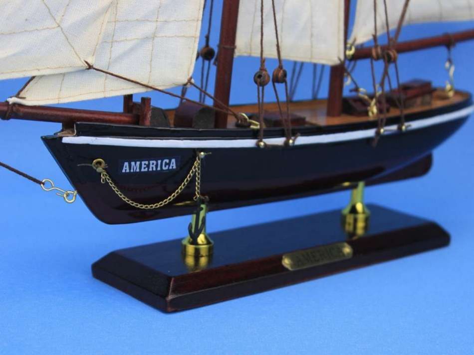 Wooden America Model Sailboat Decoration 16""
